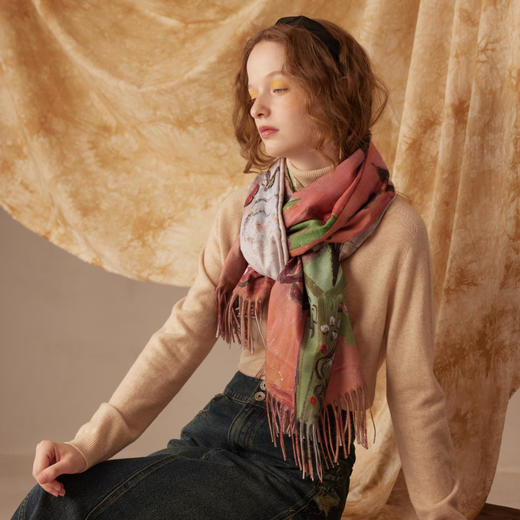 两三事 定制梵高围巾文艺风印花流苏围巾 尺寸180cm*70cm 商品图1