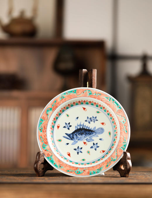 莲画堂红绿彩鱼藻壶承 商品图0