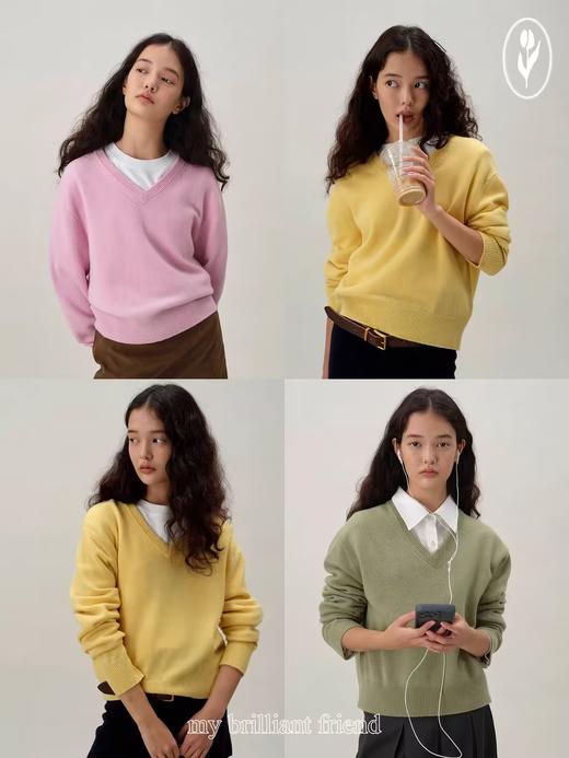 shyshystill/shy202408026/三色慵懒经典高品质v领全羊毛针织衫套头毛衣 商品图0