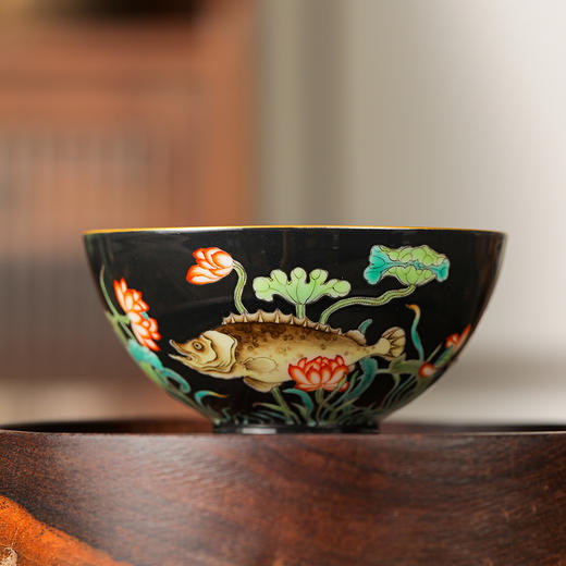 溢珍堂黑地鱼藻纹单杯 商品图6