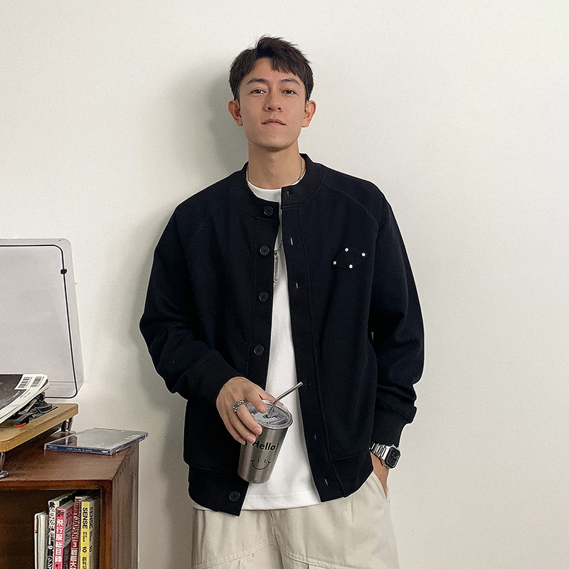 徐太浪400g高级感刺绣卫衣男早秋2024新款宽松美式休闲单排扣外套