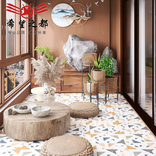 厨房北欧花砖彩色黑白地板砖400清新阳台卫生间小花片小拼花花砖 商品图1