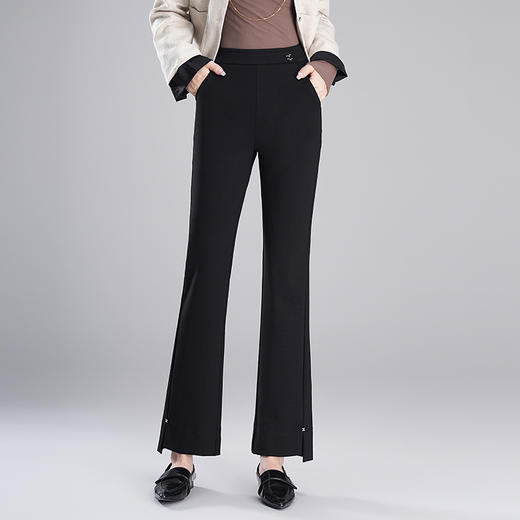 松紧高腰微喇裤秋季时尚，气质休闲裤黑色大码长款喇叭裤MYX-5505 商品图0