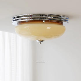 包豪斯风复古吸顶灯玻璃卧灯中古蛋挞卧室吸顶灯主卧次书房奶油