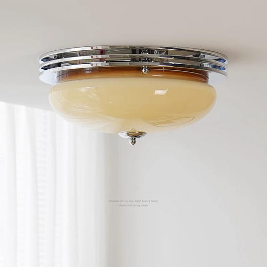 包豪斯风复古吸顶灯玻璃卧灯中古蛋挞卧室吸顶灯主卧次书房奶油 商品图0