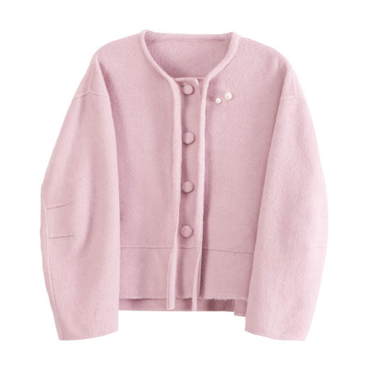 玳莎粉色圆领毛呢外套女2024年系带设计感绵羊毛双面呢保暖大衣  ED37309 商品图4