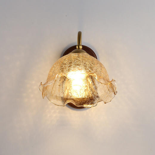 民宿壁灯床头灯卧室中山旋转灯具复古小红书百褶壁灯胡桃木美式 商品图2