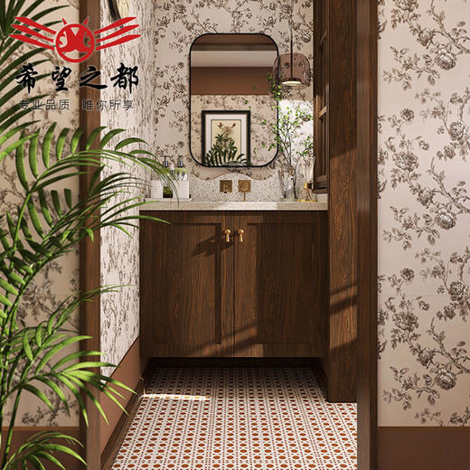 玫瑰花厨房枝蔓墙砖浴室法式300900地砖砖卫生间瓷砖复古厕所粉色 商品图0