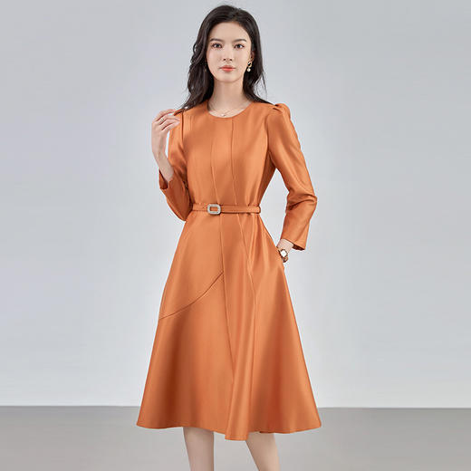 【高货wl】全新升级【铂金会员321/天猫429/差价108】(35024) 洛诗琳秋季新款收腰显瘦法式气质连衣裙时尚简约腰带A字裙 商品图3