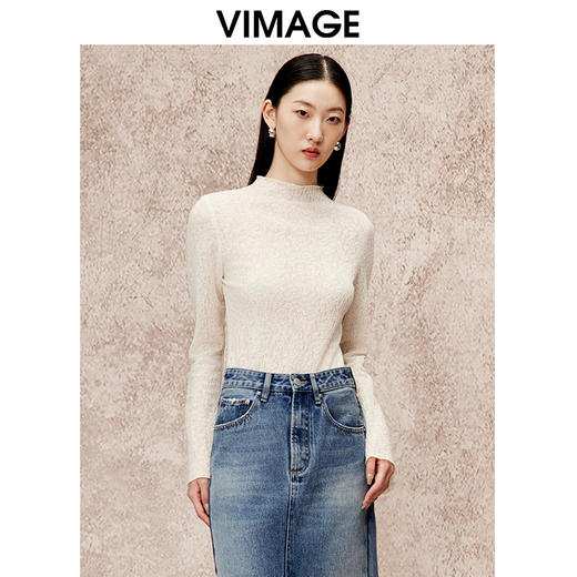 VIMAGE纬漫纪冬季新款羊毛立领气质打底修身显瘦针织衫V2213827 商品图5