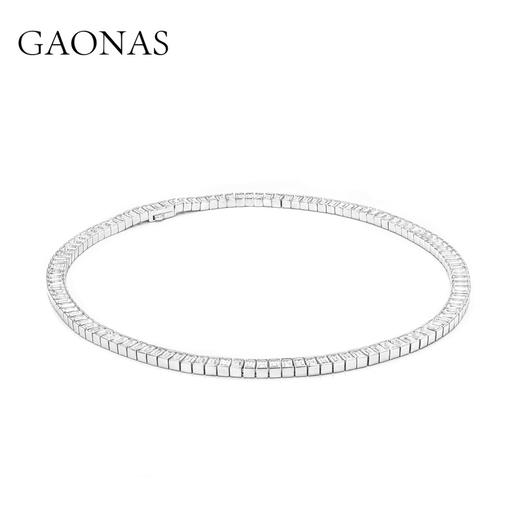 GAONAS 坠链均925银合成锆石 经典闪耀白色豪镶摩登颈链 10816XW 商品图1