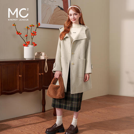 mc2双口袋连帽中长款大衣女装2024冬季新款韩版简约气质款小个子 商品图3