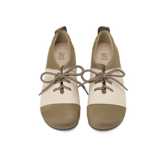 西村名物2024款秋季新款复古拼色真皮舒适柔软软底系带设计女鞋X24CM38531 商品图2