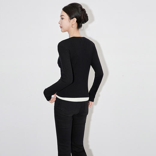 【高货wl】全新升级【铂金会员201/天猫269/差价68】(34912) 洛诗琳法式简约羊毛早秋女装V领长袖背心开衫撞色两件套 商品图4