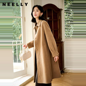 NEELLY纳俪商场同款冬季新款气质通勤纯羊毛长款双面呢大衣外套女N24104N07753