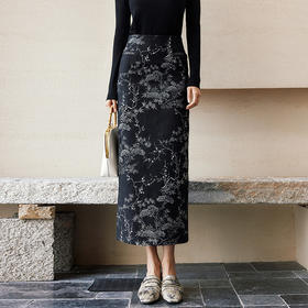玳莎新中式提花半身裙女2024年秋冬新款显瘦国风复古气质直筒半裙  ED34302