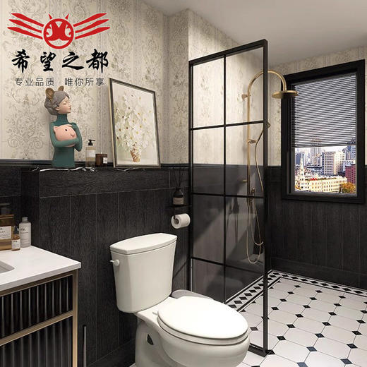 墙砖惹复古木纹法式墙纸花砖瓷砖防滑艺术卫生间砖娘地砖厨房黑色 商品图3