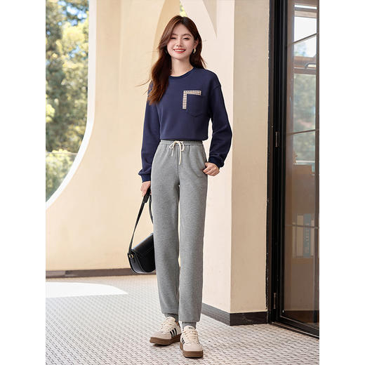 【年终特卖】熙世界灰色束脚运动裤加绒加厚2025秋冬新款小个子宽松休闲卫裤 商品图4