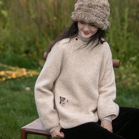 牧衣游原创 羊毛混纺羊羔毛套头衫女冬保暖简约宽松毛绒上衣 雾里