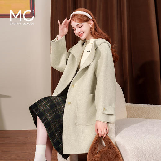 mc2双口袋连帽中长款大衣女装2024冬季新款韩版简约气质款小个子 商品图2