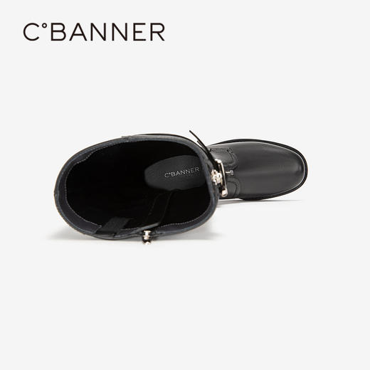 千百度厚底增高骑士靴女款冬季平稳瘦瘦靴黑色高筒长靴A24591816 商品图2