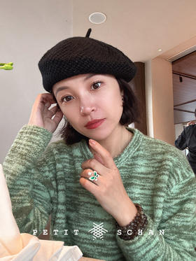 黑凤梨 纯羊绒手工编织画家帽贝雷帽