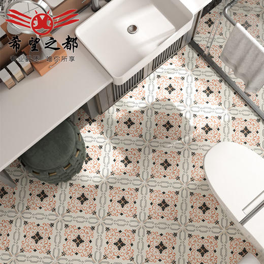 浴室防滑花砖ins200x200阳台瓷砖法式全瓷复古小瓷质卫生间厨房地 商品图1