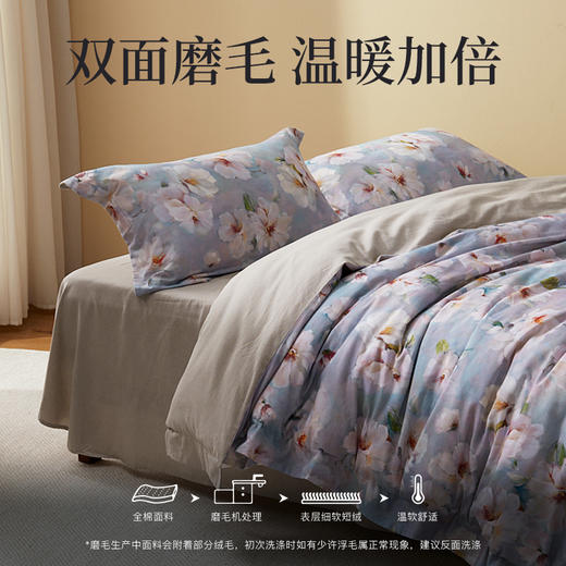 洁丽雅全棉磨毛磨毛套件柔软亲肤触感柔厚轻奢印花秋冬四件套 商品图4