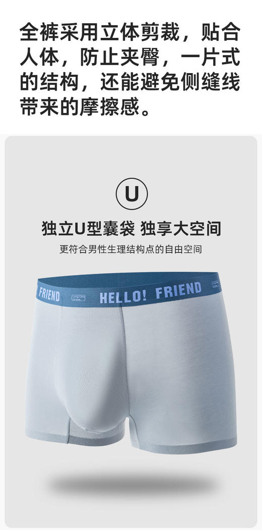 男士60支莫代尔腰头印花无痕好友腰头撞色平角内裤3019/3030 商品图5