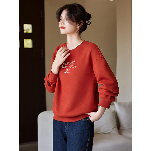 【年货节】熙世界落肩圆领卫衣加绒加厚秋冬季新款松弛氛围感宽松休闲上衣 商品图2