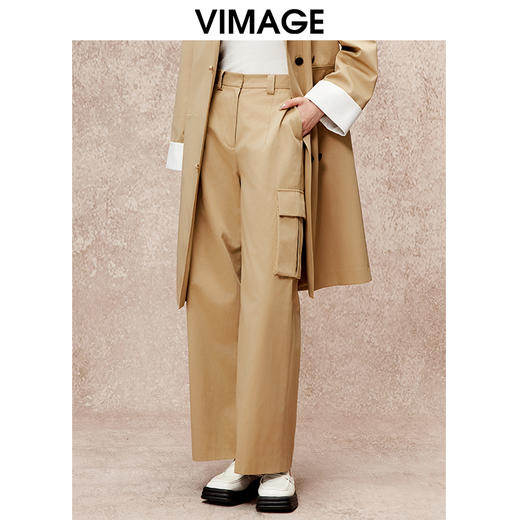 VIMAGE纬漫纪冬季新款高腰阔腿卡其色工装裤休闲百搭显瘦长裤V2205813 商品图0