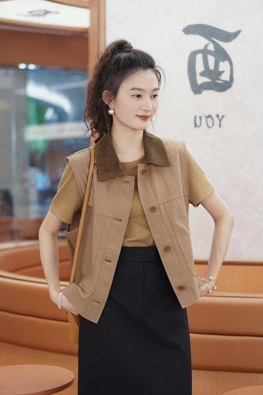 【预售一周左右发货】植物染系列棉麻帆布马甲外套 换季叠穿好帮手 箱型短马甲款式 利落造型 棉麻混纺面料 简约翻领复古文艺 商品图4