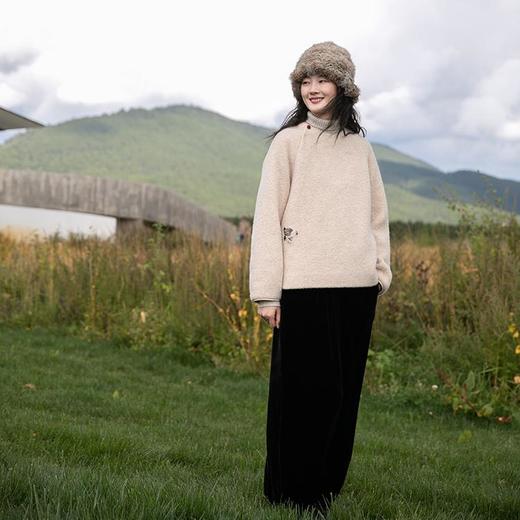 牧衣游原创 羊毛混纺羊羔毛套头衫女冬保暖简约宽松毛绒上衣 雾里 商品图2