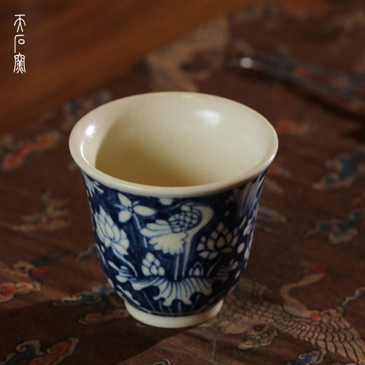 问鼎天石窑白陶泥元青花花神杯（一路莲科） 商品图1
