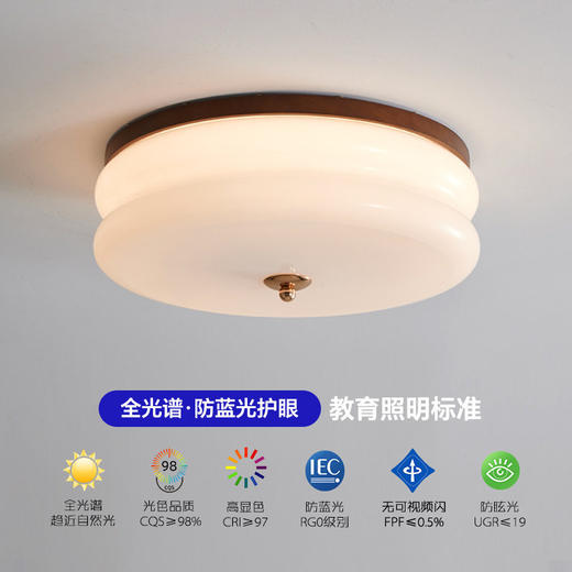 奶油灯风餐厅玻璃中古阳台全法式原木卧室光谱书房玄关护眼吸顶灯 商品图2