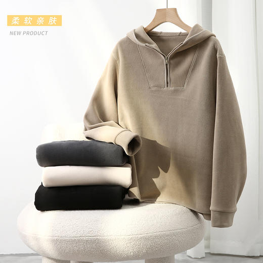 【2025冬季】摇粒绒连帽卫衣 宽松加厚外搭日韩休闲上衣 带拉链套头长袖外套 商品图4
