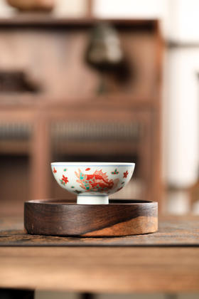 莲画堂红绿彩鱼多多鸡心杯