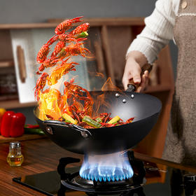 神田 （KANDA）铁神系列三代纤维纹中式无涂层炒锅 30/33cm 加赠锅盖