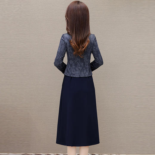 时尚假两件连衣裙，优雅中长款长袖裙QYM- KED-H2177-Y 商品图2