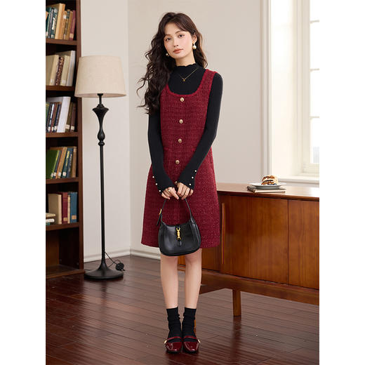 【专属特价】熙世界高级感红色千金小香风粗花呢无袖背心连衣裙女2025秋冬新款 商品图4