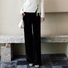 玳莎新中式丝绒裤女2024冬季新款垂感阔腿裤国风肌理感宽松直筒裤  ED36302