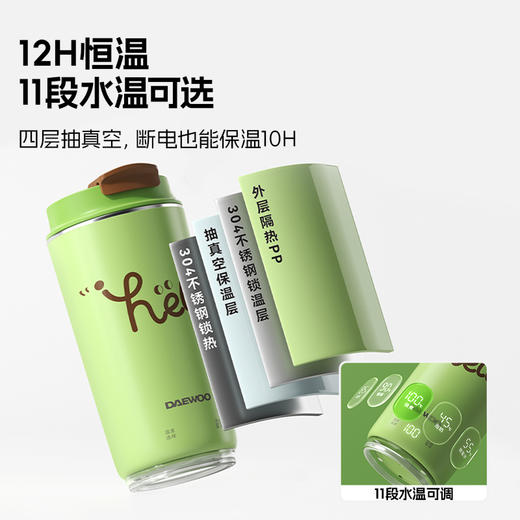 【韩国大宇旅行哈喽烧水杯】大宇烧水杯哈喽杯300ML保温加热杯小型办公室便携式电热水杯旅行烧水壶D18 商品图2