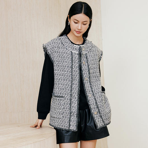 玳莎粗花呢宽肩马甲女2024年秋冬新款宽松显瘦小香风时尚上衣外套  ED37003 商品图0