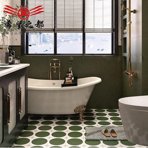 卫生间地砖复古风厕所法式绿色水磨石花砖橄榄绿瓷砖浴室防滑墙砖 商品图1
