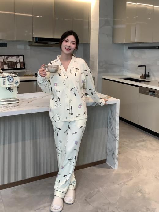 带胸垫长袖睡裙睡衣女秋季圆领卡通中长款宽松裙大码家居服可外穿 商品图7