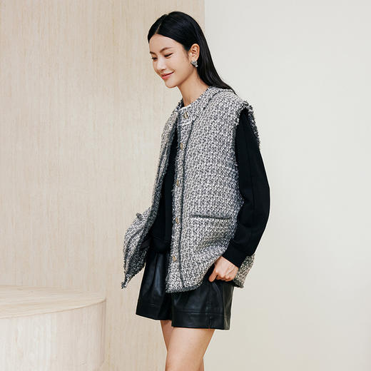 玳莎粗花呢宽肩马甲女2024年秋冬新款宽松显瘦小香风时尚上衣外套  ED37003 商品图2