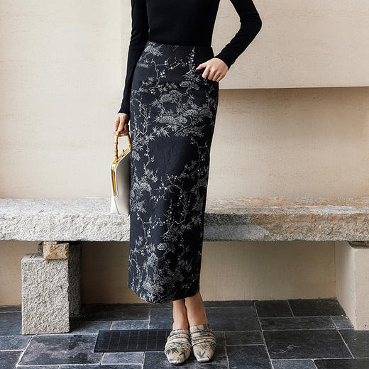玳莎新中式提花半身裙女2024年秋冬新款显瘦国风复古气质直筒半裙  ED34302 商品图1