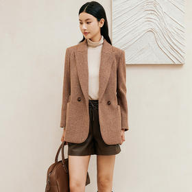 玳莎人字纹毛呢厚西装女2024年冬季新款职业通勤高级感复古外套  ED37302