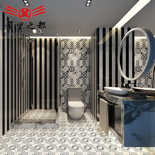 连锁民宿花砖墙地砖艺术小瓷砖几何厨卫黑白花砖200300北欧门店 商品图3