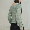 马登苔藓绿渐变绞花毛衣复古全棉圆领麻花套头针织衫短款上衣秋女 商品缩略图4